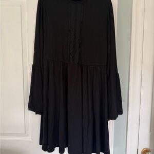 torrid Black Long Sleeve Swing Dress with Lace Inset